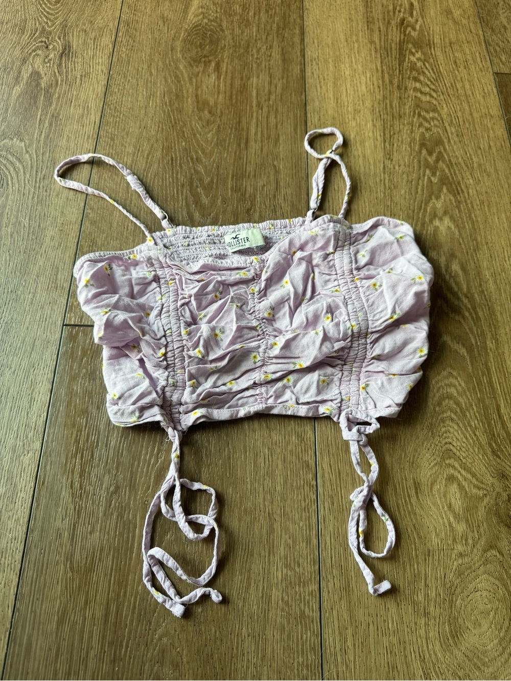 Hollister Light Pink Floral Smocked Cropped Tank